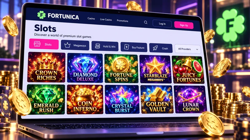 Fortunica slots lobby view with category and provider filters